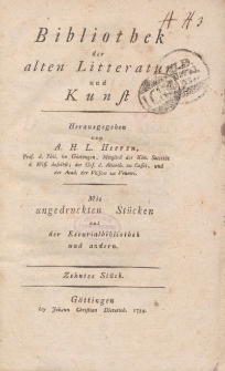 Bibliothek der alten Literatur und Kunst mit ungedruckten Stücken aus der Escurialbibliothek und anderen, Zehntes Stück