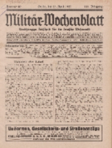 Militär-Wochenblatt : unabhängige Zeitschrift für die deutsche Wehrmacht, 111. Jahrgang, 25. April 1927, Nr 40.