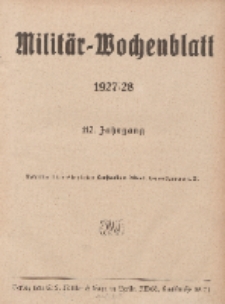 Militär-Wochenblatt : unabhängige Zeitschrift für die deutsche Wehrmacht (Inhaltsverzeichnis...) 111. Jahrgang, 1927/1928