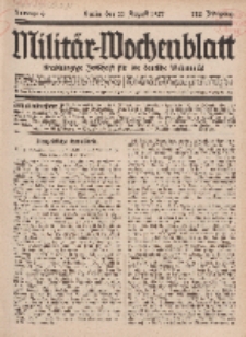 Militär-Wochenblatt : unabhängige Zeitschrift für die deutsche Wehrmacht, 112. Jahrgang, 11. August 1927, Nr 6.