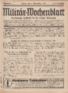 Militär-Wochenblatt : unabhängige Zeitschrift für die deutsche Wehrmacht, 112. Jahrgang, 4. September 1927, Nr 9.