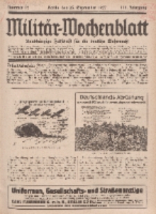 Militär-Wochenblatt : unabhängige Zeitschrift für die deutsche Wehrmacht, 112. Jahrgang, 25. September 1927, Nr 12.