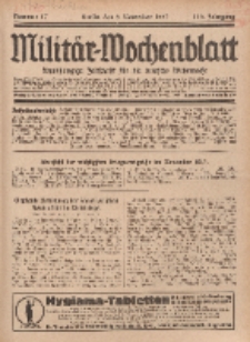 Militär-Wochenblatt : unabhängige Zeitschrift für die deutsche Wehrmacht, 112. Jahrgang, 4. November 1927, Nr 17.