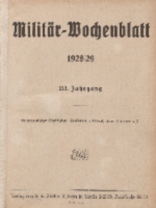 Militär-Wochenblatt : unabhängige Zeitschrift für die deutsche Wehrmacht (Inhaltsverzeichnis...) 113. Jahrgang, 1928/1929