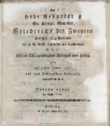Der hohe Geburtstag [...] Friderichs des Zweyten [...] auf dem Elbingschen Gymnasio allerunterhänigst gefeiret von Johann Lange des Gymn. Rector