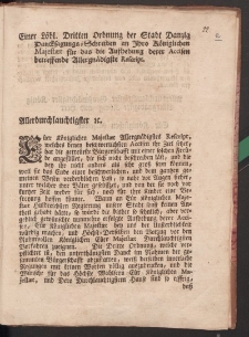 Einer Löbl. Dritten Ordnung der Stadt Danzig Dancksagungs-Schreiben an Ihro Königlichen Majestaet für das Aufhebung derer Accisen betreffende Allergnädigste Rescript