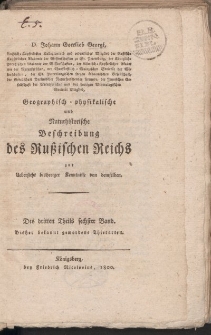 D. Johann Gottlieb Georgi […] Geographisch-physikalische und naturhistorische Beschreibung des Russischen Reichs zur Uebersicht bisheriger Kenntnisse von demselben Des Dritten Theils sechster Band. Bisher bekannt gewordene Thierarten