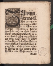 Zuwissen, Demnach E.Raht der beständigen Intention ist, die in der Stadt […] fremde Bettler […] weg zu schaffen […]