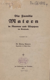 Die Familie Matern in Raunau und Woppen im Ermland