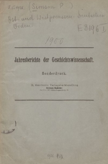 Jahresberichte der Geschichtswissenschaft. Sonderdruck