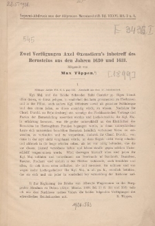 Zwei Verfügungen Axcel Oxenstiern’s inbetreff des Bernsteins aus den Jahren 1630 und 1631