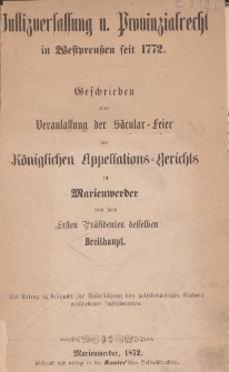Justizverfassung u. Provinzialrecht in Westpreuβen seit 1772 […]