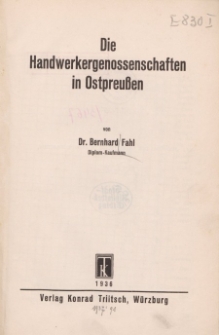 Die Handwerkergenossenschaften in Ostpreuβen