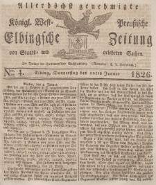 Elbingsche Zeitung, No. 4 Donnerstag, 12 Januar 1826
