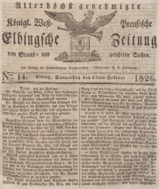 Elbingsche Zeitung, No. 14 Donnerstag, 16 Februar 1826