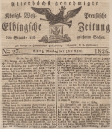 Elbingsche Zeitung, No. 27 Montag, 3 April 1826