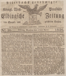 Elbingsche Zeitung, No. 31 Montag, 17 April 1826