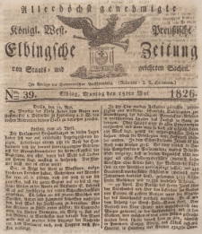 Elbingsche Zeitung, No. 39 Montag, 15 Mai 1826