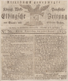 Elbingsche Zeitung, No. 70 Donnerstag, 31 August 1826