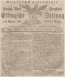 Elbingsche Zeitung, No. 70 Donnerstag, 31 August 1826
