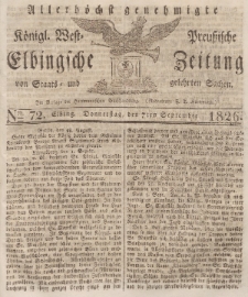 Elbingsche Zeitung, No. 72 Donnerstag, 7 September 1826