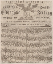 Elbingsche Zeitung, No. 74 Donnerstag, 14 September 1826
