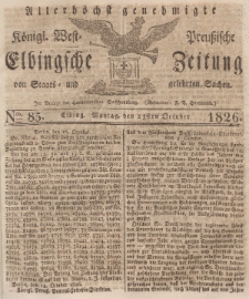 Elbingsche Zeitung, No. 85 Montag, 23 Oktober 1826