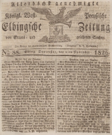 Elbingsche Zeitung, No. 88 Donnerstag, 2 November 1826
