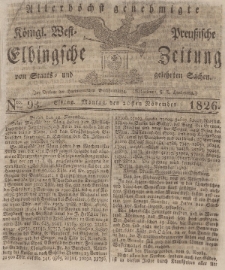 Elbingsche Zeitung, No. 93 Montag, 20 November 1826