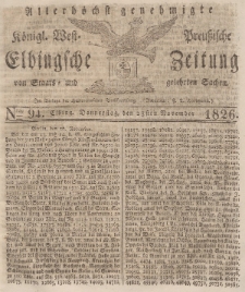 Elbingsche Zeitung, No. 94 Donnerstag, 23 November 1826