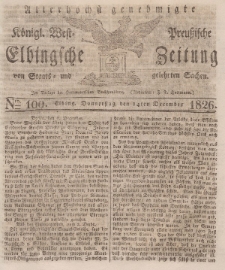 Elbingsche Zeitung, No. 100 Donnerstag, 14 Dezember 1826