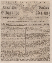 Elbingsche Zeitung, No. 100 Donnerstag, 14 Dezember 1826