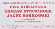 Ewa Kuklińska, Tomasz Stockinger i Jacek Borkowski w programie estradowo-kabaretowym