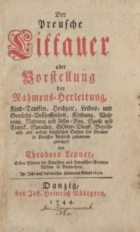 Der Preusche Littauer oder Vorstellung der Nahmens-Herleitung [&hellip;]