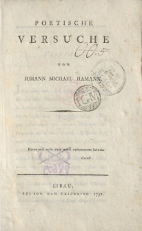 Poetische Versuche von Johann Michael Hamann […]