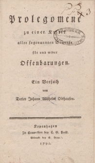 Prolegomene zu einer Kritik aller sogenannten Beweise für und wider Offenbarungen Ein Versuch […]