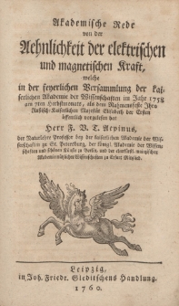 Akademische Rede von der Aehnlichkeit der elektrischen und magnetischen Kraft […]