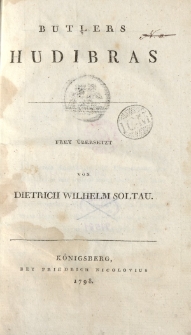 Butlers Hudibras frey übersetz von Dietrich Wilhelm Soltau