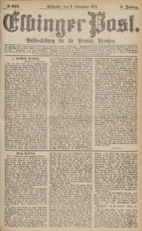 Elbinger Post, Nr.262 Mittwoch 8 November 1876, 3 Jh