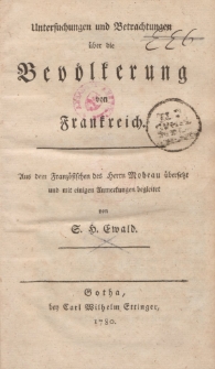 Unersuchungen und Betrachtungen über die Bevölkerung von Frankreich […]