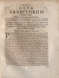 Acta Eruditorum […] Calendis Martii, Anno M DC LXXXIII, N.III