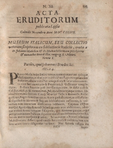 Acta Eruditorum […] Calendis Novembris, Anno M DC LXXXVII, N.XI