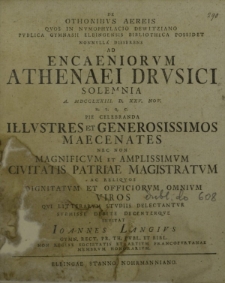 De Othonibus aereis quos in numophylacio Dewitziano publica Gymnasii Elbingensis bibliotheca possidet [...]