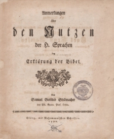 Anmerkungen über den nutzen der h. Schprachen