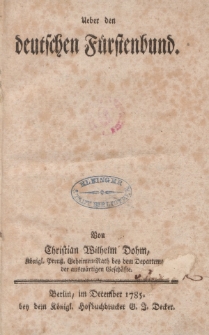 Ueber den deutschen Fürstenbund