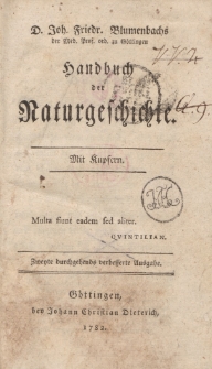 D. Joh. Friedr. Blumenbachs […] Handbuch der Naturgeschichte
