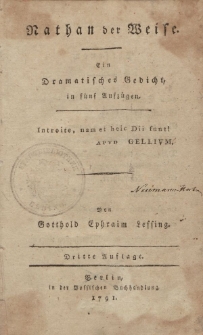 Nathan der Weise. Ein dramatisches Gedicht, in fünf Aufzügen [...]