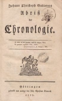 Johann Christoph Gatterers Abriß der Chronologie
