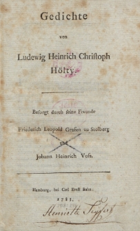 Gedichte von Ludewig Heinrich Christoph Hölty [...]
