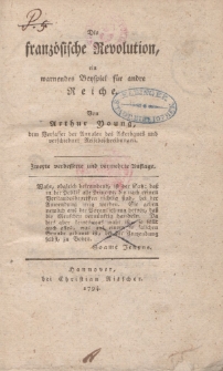 Die französische Revolution, ein warnendes Beyspiel für andre Reiche von Arthur Young […]